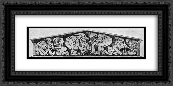 Bokskap Frontispis 24x12 Black Ornate Wood Framed Art Print Poster with Double Matting by Kittelsen, Theodor Severin