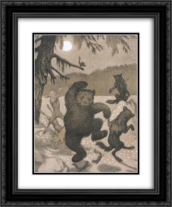 Dance in the moonbeam - Dans i maanglans 20x24 Black Ornate Wood Framed Art Print Poster with Double Matting by Kittelsen, Theodor Severin