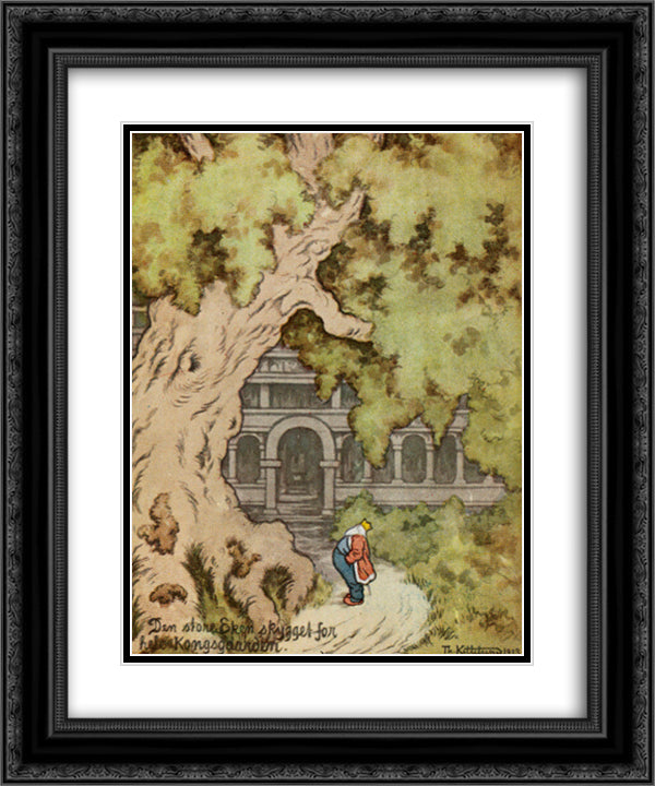 Den store eken skygget for kongsgarden 20x24 Black Ornate Wood Framed Art Print Poster with Double Matting by Kittelsen, Theodor Severin