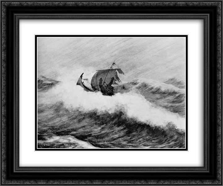 Draugen 24x20 Black Ornate Wood Framed Art Print Poster with Double Matting by Kittelsen, Theodor Severin