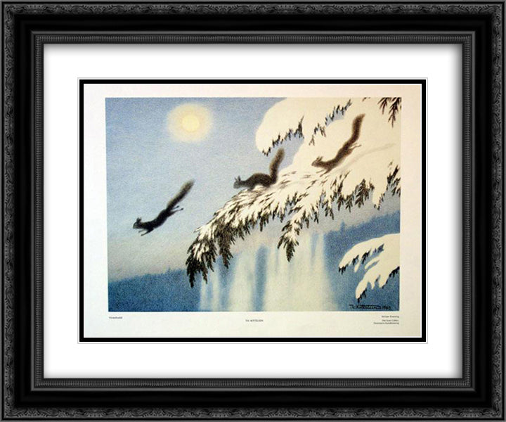 Ekorn i Flukt 24x20 Black Ornate Wood Framed Art Print Poster with Double Matting by Kittelsen, Theodor Severin