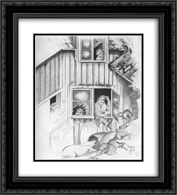 En Avbrytelse Av Kattemusik 20x22 Black Ornate Wood Framed Art Print Poster with Double Matting by Kittelsen, Theodor Severin