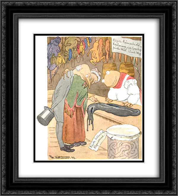 En Delikatessehandel 20x22 Black Ornate Wood Framed Art Print Poster with Double Matting by Kittelsen, Theodor Severin