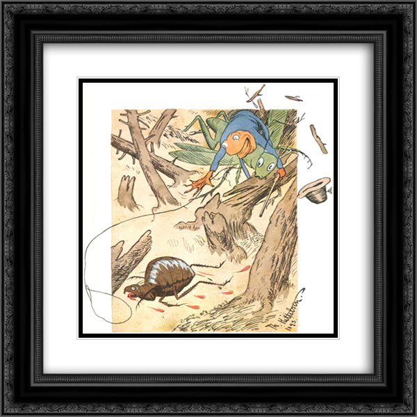 Flea hunting in ancient forest 20x20 Black Ornate Wood Framed Art Print Poster with Double Matting by Kittelsen, Theodor Severin