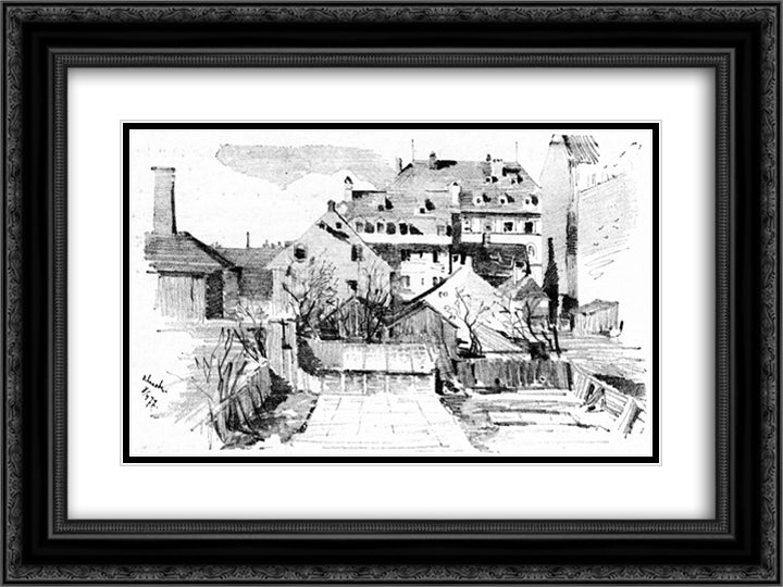 Fra Mitt Vindu I Schwanthalerstrasse 24x18 Black Ornate Wood Framed Art Print Poster with Double Matting by Kittelsen, Theodor Severin