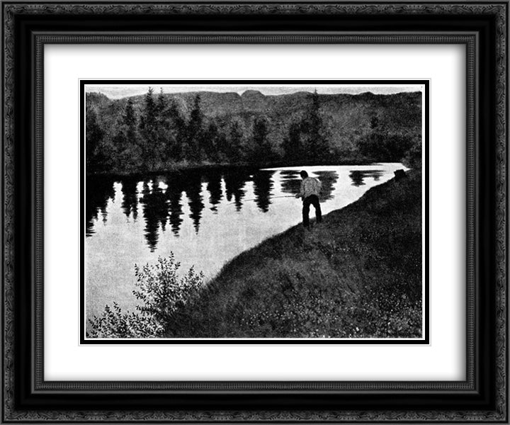 Gamle Fingar Fisker I Eggedoela 24x20 Black Ornate Wood Framed Art Print Poster with Double Matting by Kittelsen, Theodor Severin