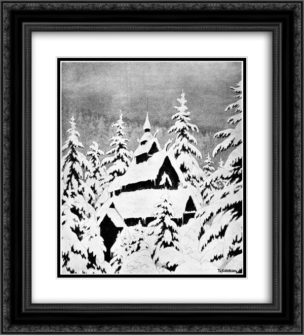 Gamle Kirke Den 20x22 Black Ornate Wood Framed Art Print Poster with Double Matting by Kittelsen, Theodor Severin