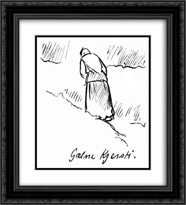 gamle kjerring 20x22 Black Ornate Wood Framed Art Print Poster with Double Matting by Kittelsen, Theodor Severin