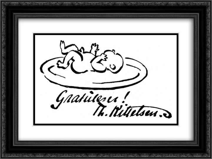 Gratuulerer 24x18 Black Ornate Wood Framed Art Print Poster with Double Matting by Kittelsen, Theodor Severin