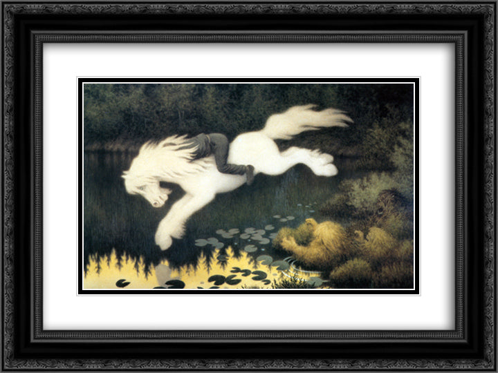 Gutt Paa Hvit Hest 24x18 Black Ornate Wood Framed Art Print Poster with Double Matting by Kittelsen, Theodor Severin