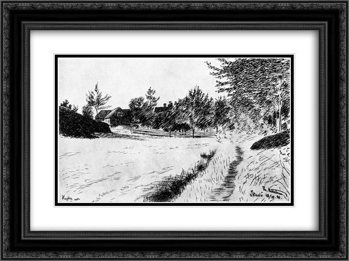 Hytta Vaar Paa Staatoey 24x18 Black Ornate Wood Framed Art Print Poster with Double Matting by Kittelsen, Theodor Severin