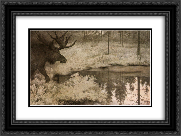 I Came to the Secret Springs and Lakes Where Mooses Slake Their Thurst 24x18 Black Ornate Wood Framed Art Print Poster with Double Matting by Kittelsen, Theodor Severin