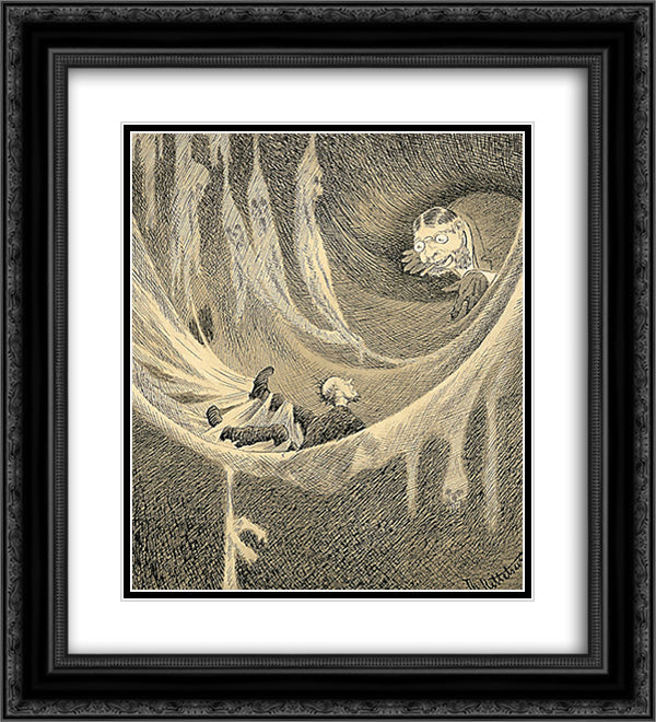 I Spindelvevet 20x22 Black Ornate Wood Framed Art Print Poster with Double Matting by Kittelsen, Theodor Severin
