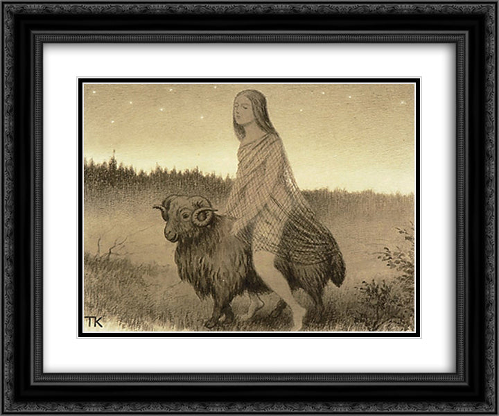 Ikke Kjoerende Og Ikke Ridende 24x20 Black Ornate Wood Framed Art Print Poster with Double Matting by Kittelsen, Theodor Severin