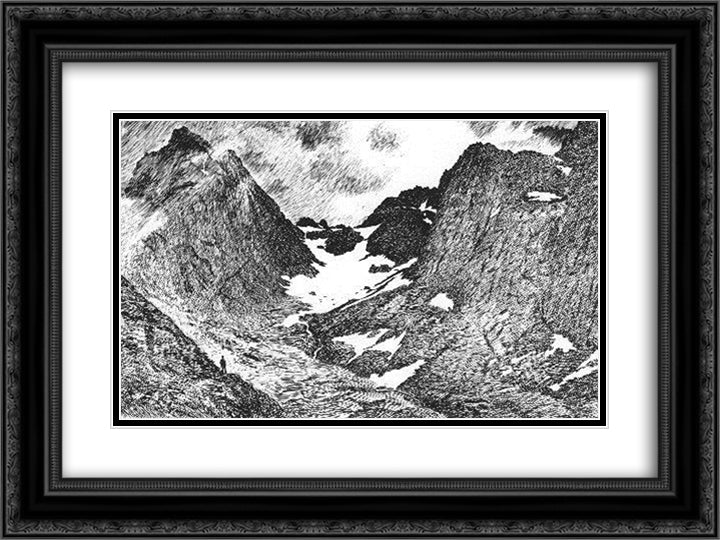 In the Raftsund mountains 24x18 Black Ornate Wood Framed Art Print Poster with Double Matting by Kittelsen, Theodor Severin