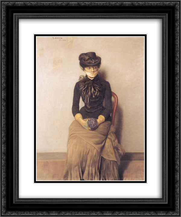 In the waiting room - I venteverelset 20x24 Black Ornate Wood Framed Art Print Poster with Double Matting by Kittelsen, Theodor Severin