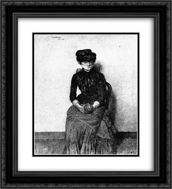 In the waiting room study - I venteverelset 20x22 Black Ornate Wood Framed Art Print Poster with Double Matting by Kittelsen, Theodor Severin