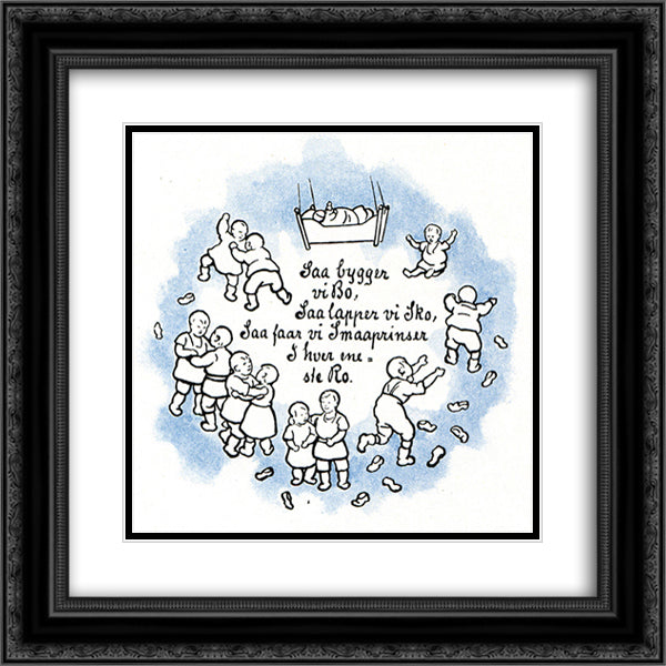 Jaa Bygger Vi Bo 20x20 Black Ornate Wood Framed Art Print Poster with Double Matting by Kittelsen, Theodor Severin