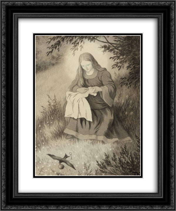 Jomfru Maria Og Svalen 20x24 Black Ornate Wood Framed Art Print Poster with Double Matting by Kittelsen, Theodor Severin