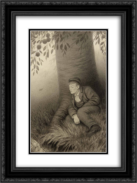 Krambugutten Med Gammelostlasten 18x24 Black Ornate Wood Framed Art Print Poster with Double Matting by Kittelsen, Theodor Severin