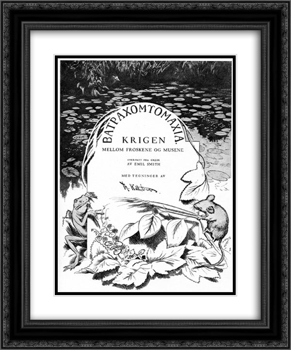 Krigen Mellom Froskene Og Musene 01 20x24 Black Ornate Wood Framed Art Print Poster with Double Matting by Kittelsen, Theodor Severin