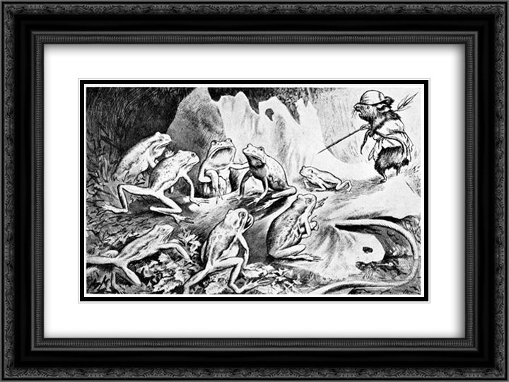 Krigen Mellom Froskene Og Musene 07 24x18 Black Ornate Wood Framed Art Print Poster with Double Matting by Kittelsen, Theodor Severin