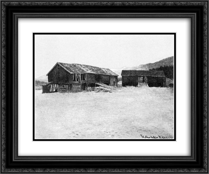 Kveld Paa Soletunet I Eggedal 24x20 Black Ornate Wood Framed Art Print Poster with Double Matting by Kittelsen, Theodor Severin