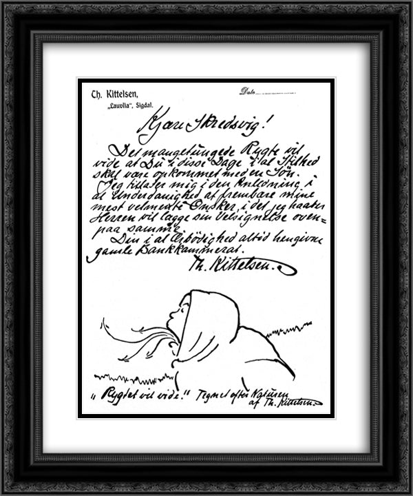 Letter to Skredsvig 20x24 Black Ornate Wood Framed Art Print Poster with Double Matting by Kittelsen, Theodor Severin
