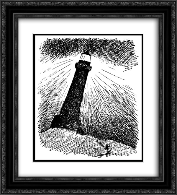Lighthouses in the storm 20x22 Black Ornate Wood Framed Art Print Poster with Double Matting by Kittelsen, Theodor Severin