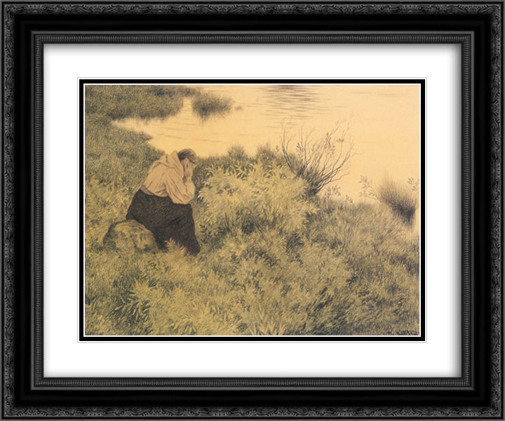 Me, me, me, me they will lead far away from the country 24x20 Black Ornate Wood Framed Art Print Poster with Double Matting by Kittelsen, Theodor Severin