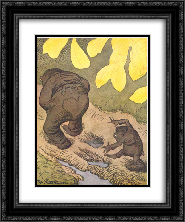 My Son Tred Always Follow Father's Footsteps 20x24 Black Ornate Wood Framed Art Print Poster with Double Matting by Kittelsen, Theodor Severin