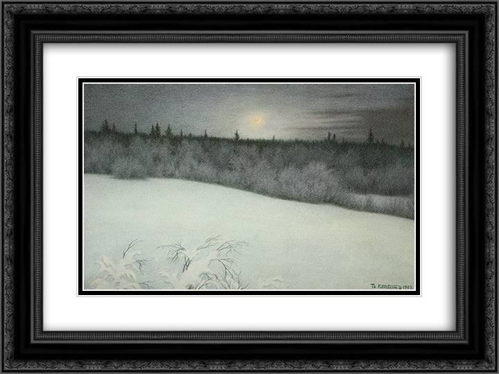 New Years New Moon 24x18 Black Ornate Wood Framed Art Print Poster with Double Matting by Kittelsen, Theodor Severin