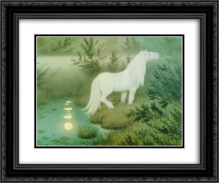 Noekken Som Hvit Hest 24x20 Black Ornate Wood Framed Art Print Poster with Double Matting by Kittelsen, Theodor Severin
