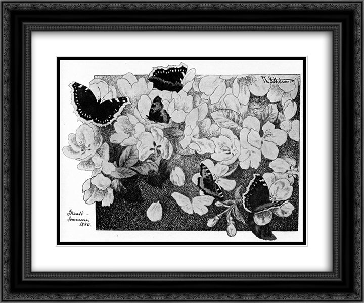 Paa Eplegrenen 24x20 Black Ornate Wood Framed Art Print Poster with Double Matting by Kittelsen, Theodor Severin