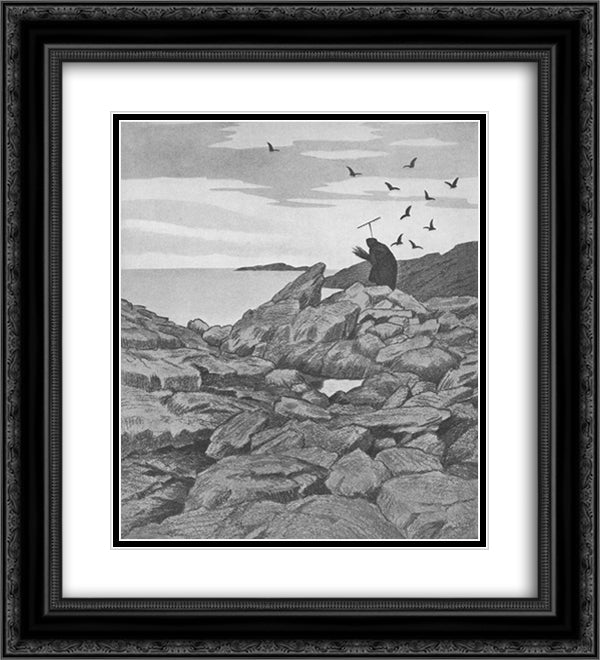 Pesta Drar 20x22 Black Ornate Wood Framed Art Print Poster with Double Matting by Kittelsen, Theodor Severin