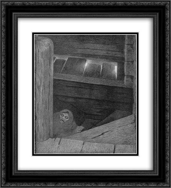 Pesta I Trappen 20x22 Black Ornate Wood Framed Art Print Poster with Double Matting by Kittelsen, Theodor Severin