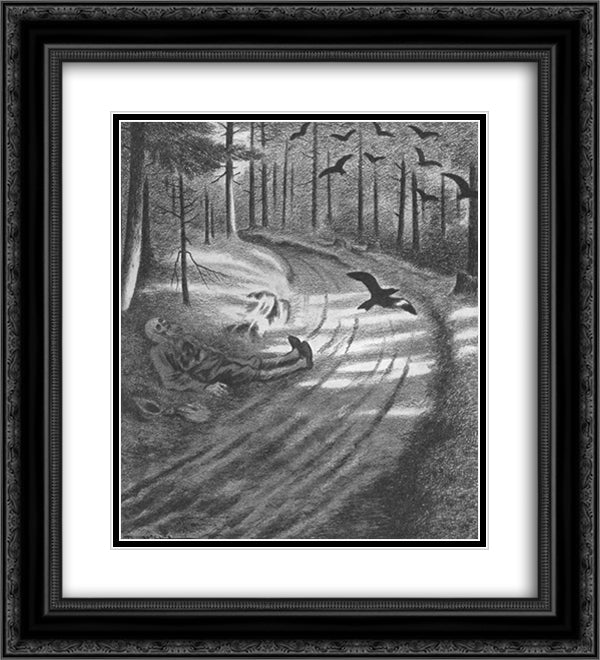 Poor man 20x22 Black Ornate Wood Framed Art Print Poster with Double Matting by Kittelsen, Theodor Severin