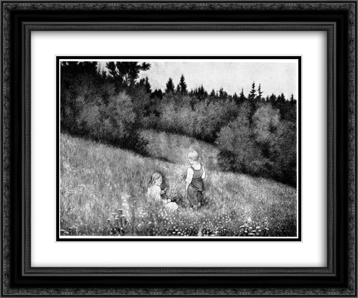 Roser Og Fioler 24x20 Black Ornate Wood Framed Art Print Poster with Double Matting by Kittelsen, Theodor Severin
