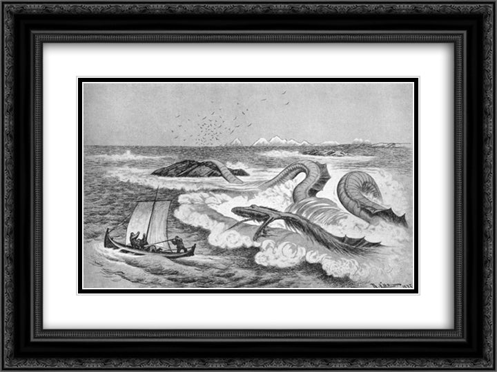 Sea Serpent 24x18 Black Ornate Wood Framed Art Print Poster with Double Matting by Kittelsen, Theodor Severin