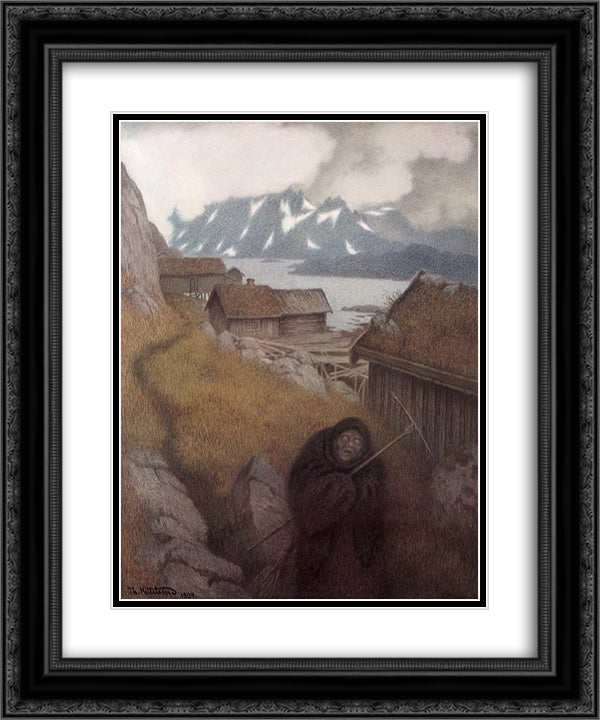 She Is Making Her Way Through the Country 20x24 Black Ornate Wood Framed Art Print Poster with Double Matting by Kittelsen, Theodor Severin