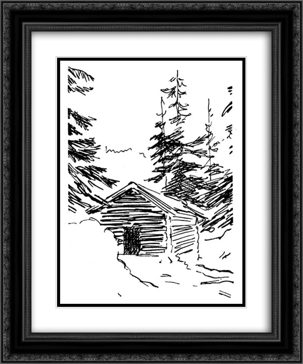 Skolehuset 20x24 Black Ornate Wood Framed Art Print Poster with Double Matting by Kittelsen, Theodor Severin