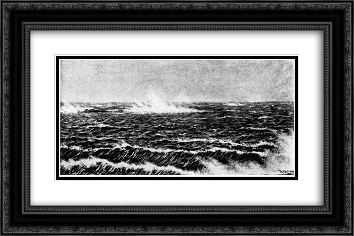 Skomvaer Fyr 24x16 Black Ornate Wood Framed Art Print Poster with Double Matting by Kittelsen, Theodor Severin