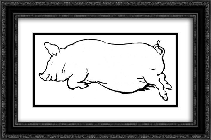 Sleeping Pig 24x16 Black Ornate Wood Framed Art Print Poster with Double Matting by Kittelsen, Theodor Severin