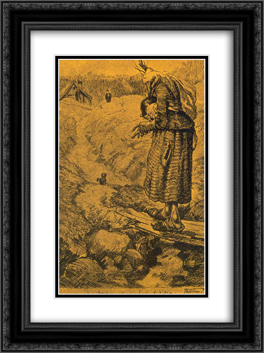 Smoerbukk 18x24 Black Ornate Wood Framed Art Print Poster with Double Matting by Kittelsen, Theodor Severin