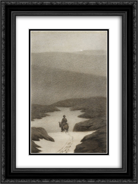 Soria Moria Slott 18x24 Black Ornate Wood Framed Art Print Poster with Double Matting by Kittelsen, Theodor Severin