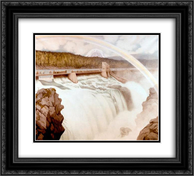 Svelgfoss Norsk Hydro 22x20 Black Ornate Wood Framed Art Print Poster with Double Matting by Kittelsen, Theodor Severin