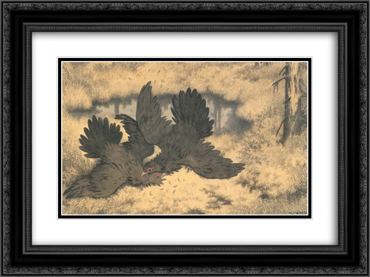 The Troll Birds go at it hammer and tongs 24x18 Black Ornate Wood Framed Art Print Poster with Double Matting by Kittelsen, Theodor Severin