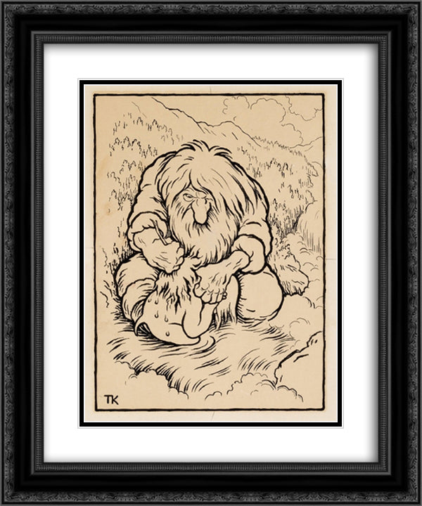 Troll Som Vasker Ungen Sin 20x24 Black Ornate Wood Framed Art Print Poster with Double Matting by Kittelsen, Theodor Severin