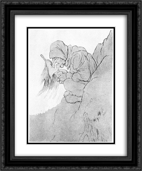 Trollkjerringen I Bergskorten 20x24 Black Ornate Wood Framed Art Print Poster with Double Matting by Kittelsen, Theodor Severin