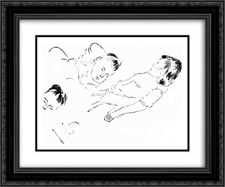 Tulla Sleeping 24x20 Black Ornate Wood Framed Art Print Poster with Double Matting by Kittelsen, Theodor Severin